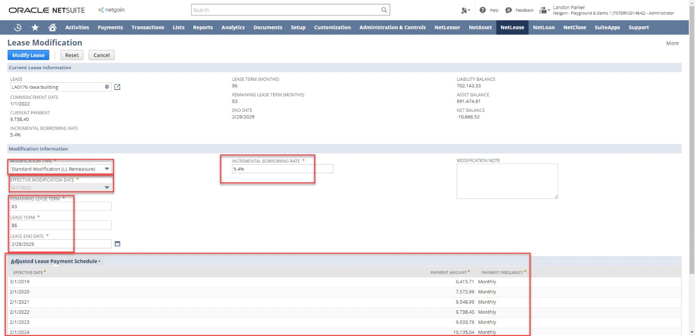 NetLease modification form