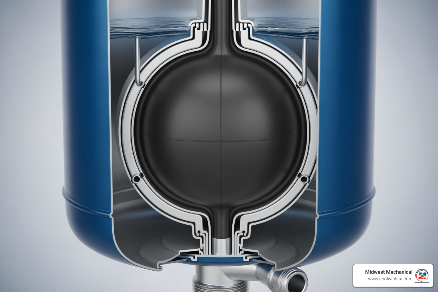 cutaway view of an expansion tank showing the rubber bladder and air chamber - water heater expansion tank