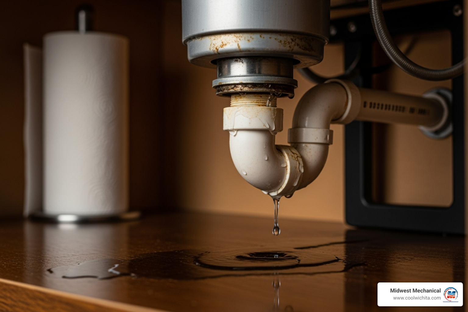 water dripping from under kitchen sink near disposal - garbage disposal not working