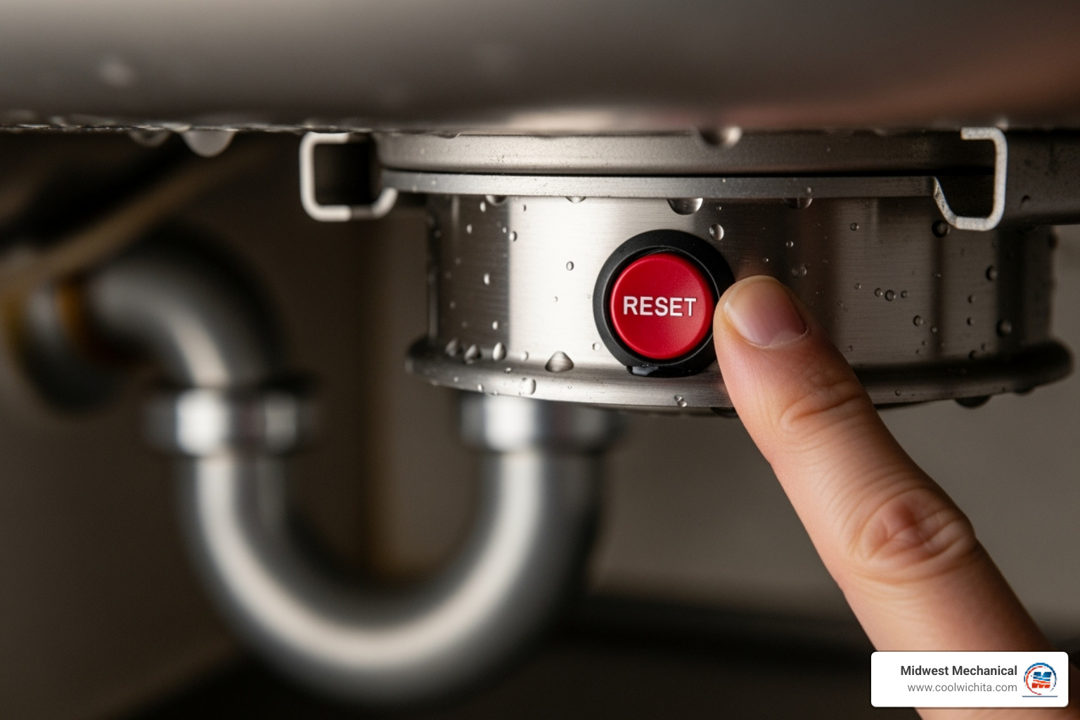 finger pressing red reset button - garbage disposal not working