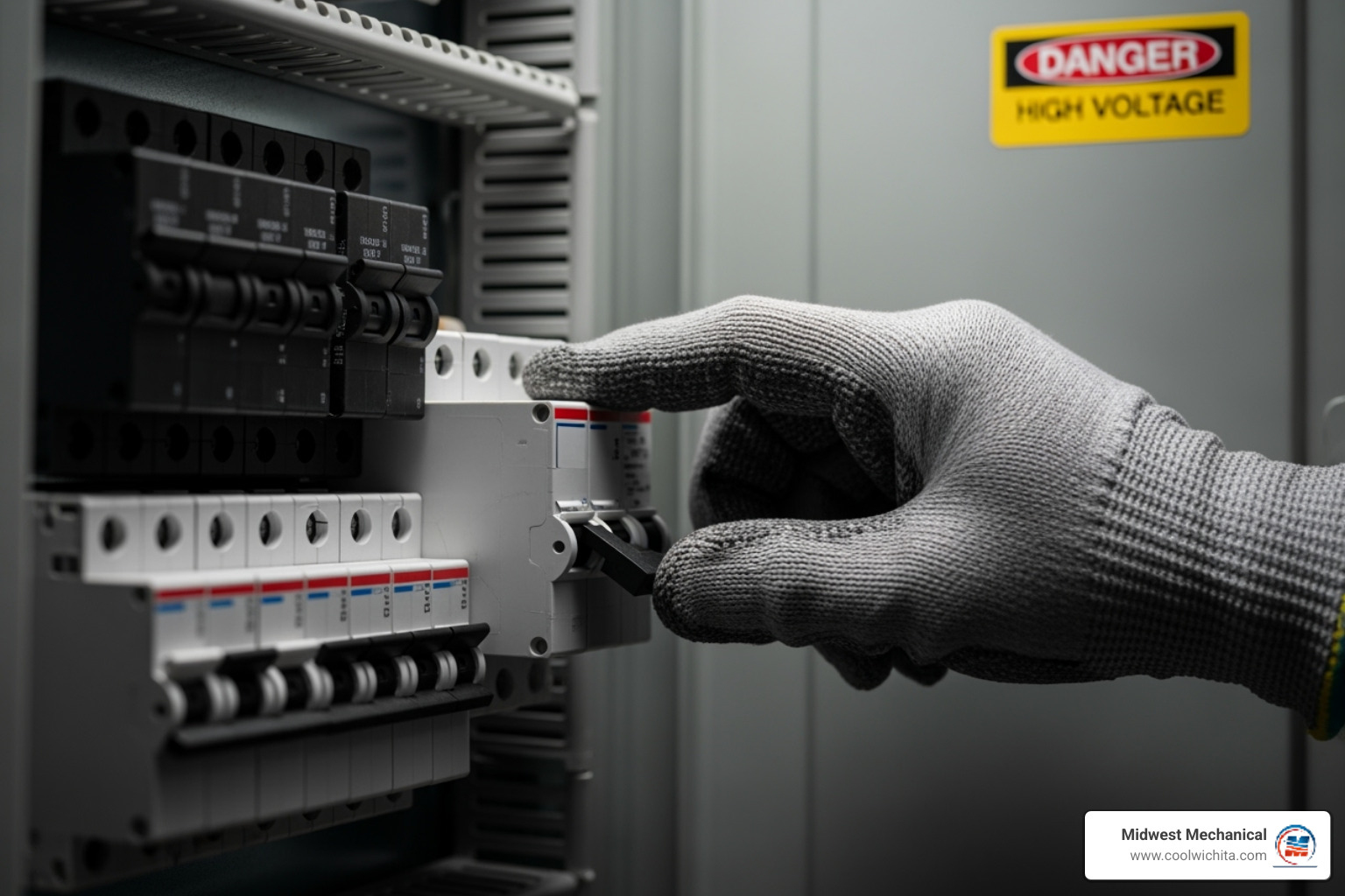 Homeowner safely turning off the power to their AC unit at the breaker box - AC condenser repair