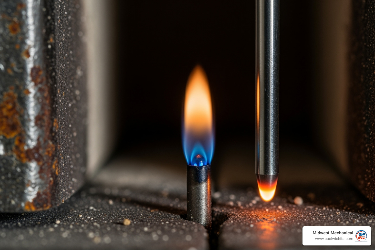 thermocouple next to a pilot light flame - furnace pilot light