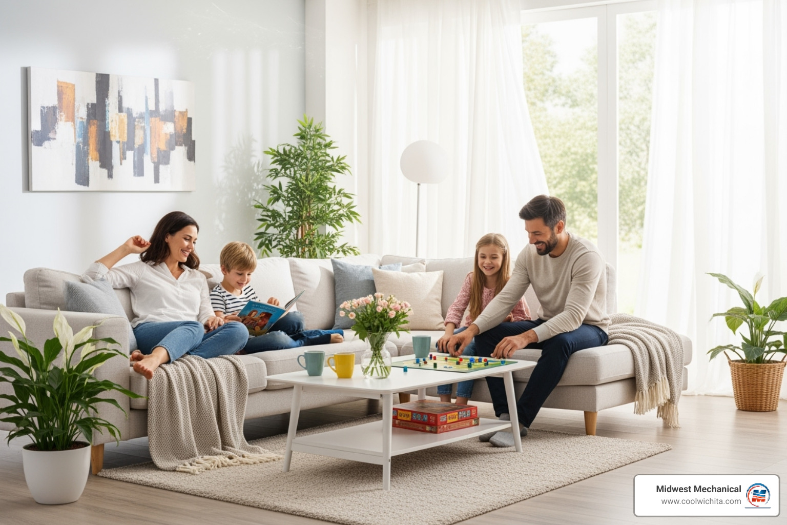 family breathing easily in a clean living room - Air duct cleaning