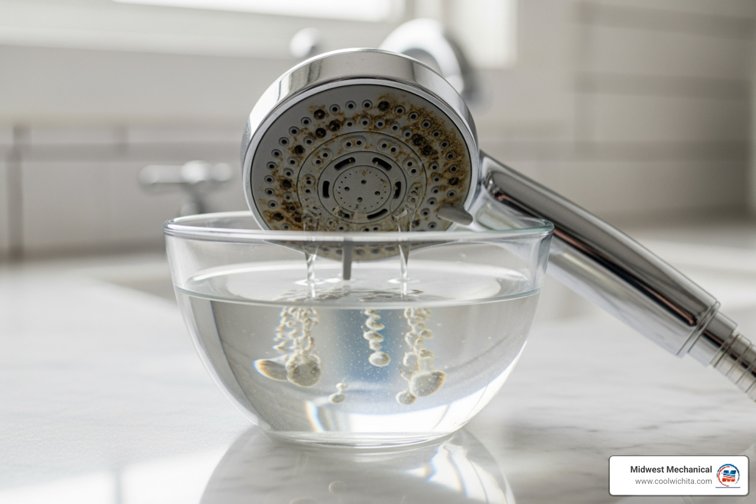 soaking showerhead in vinegar - Low water pressure repair