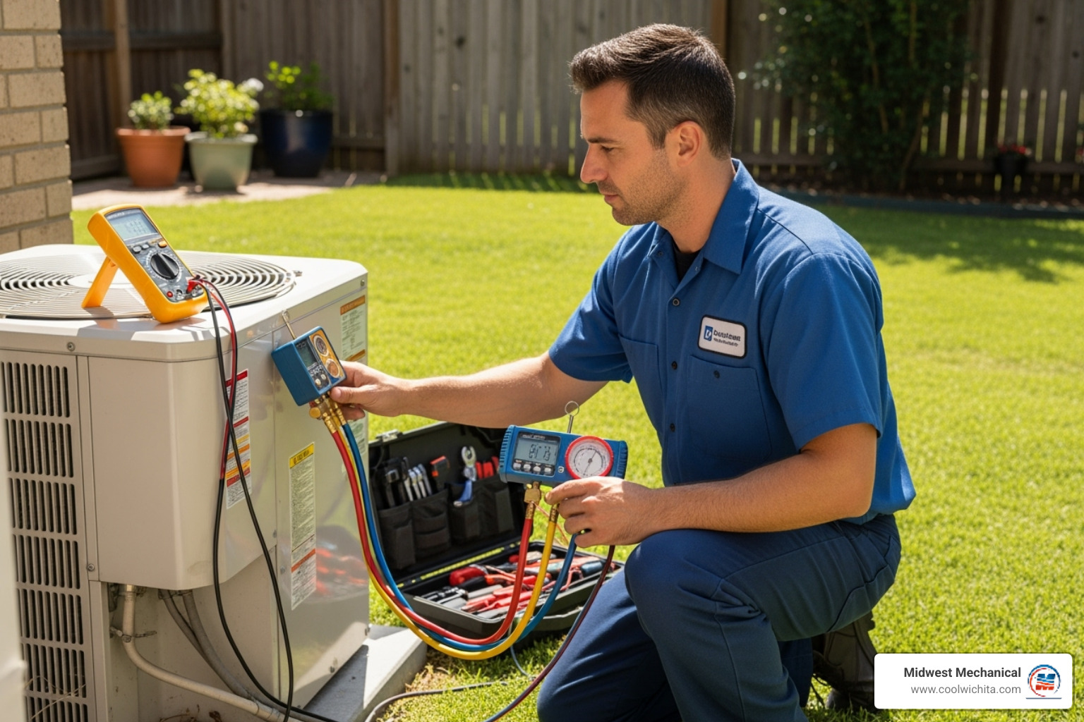a technician professionally diagnosing an outdoor AC unit - ac heating repair
