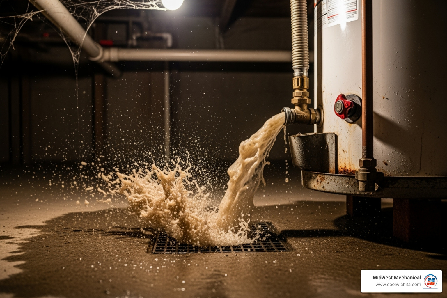 sediment being flushed from a water heater tank - no hot water