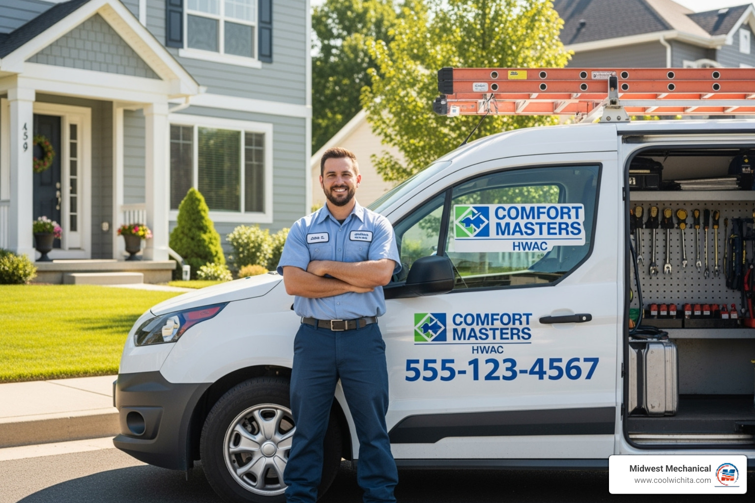 friendly HVAC technician with a service van - furnace repair wichita, ks