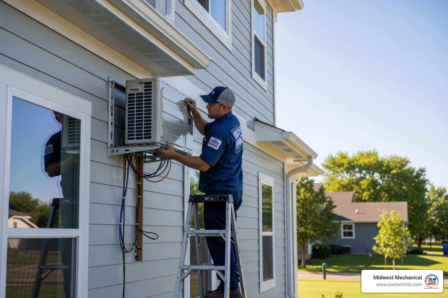 Image of a home with markers showing potential single-zone and multi-zone placements - ductless mini split installation wichita, ks
