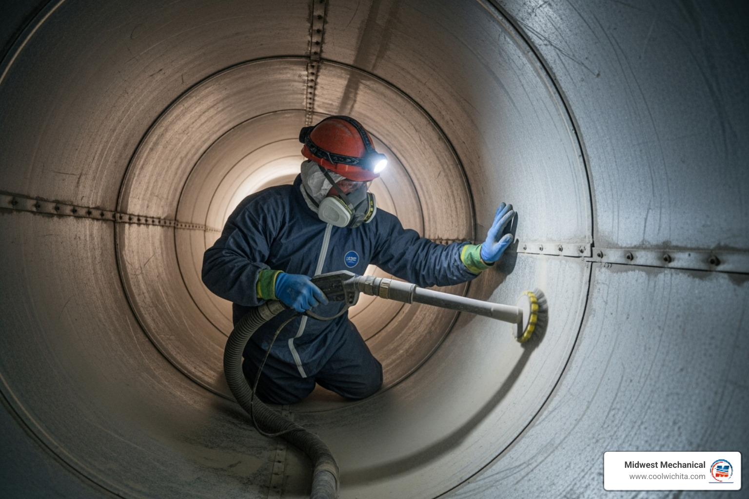 Technician cleaning large-scale commercial ductwork - air duct cleaning wichita, ks