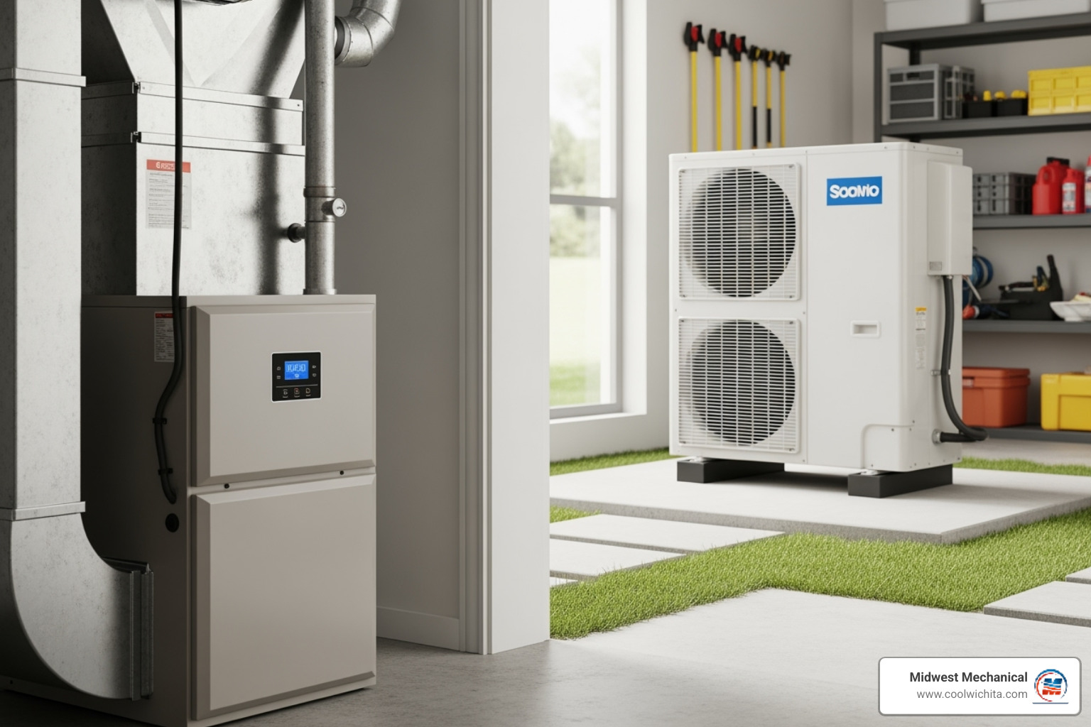 Modern furnace and heat pump outdoor unit - heating replacement in derby ks