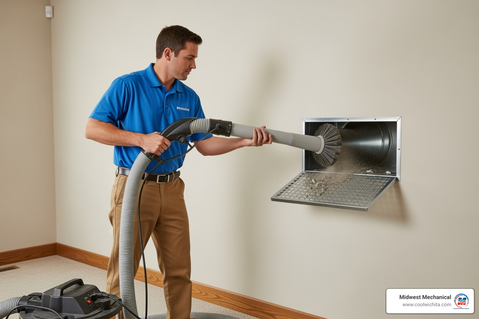 technician using a high-powered vacuum hose on an air duct opening. - duct cleaning indoor air quality in andover ks technician using a high-powered vacuum hose on an air duct opening. - duct cleaning indoor air quality in andover ks