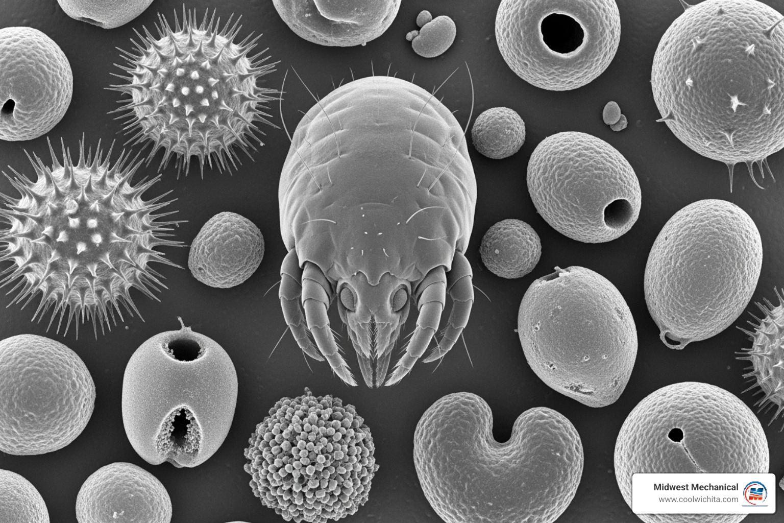 microscopic dust mites, pollen, and mold spores - 24/7 indoor air quality repair in derby ks