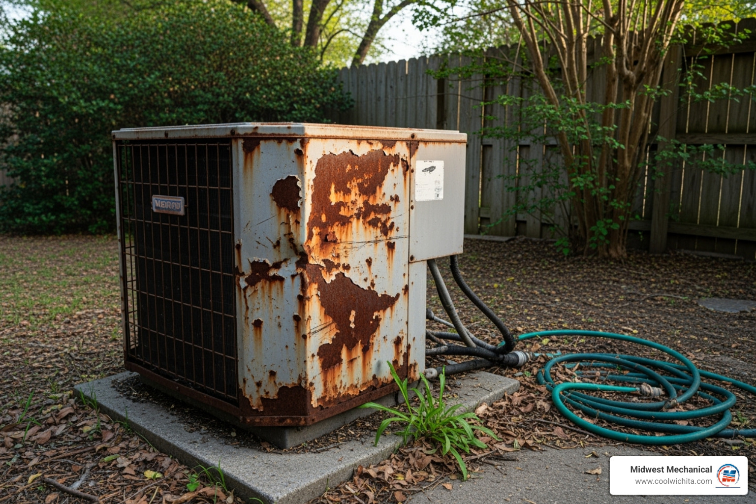 An old, rusty outdoor AC unit - affordable air conditioning installation in valley center ks An old, rusty outdoor AC unit - affordable air conditioning installation in valley center ks