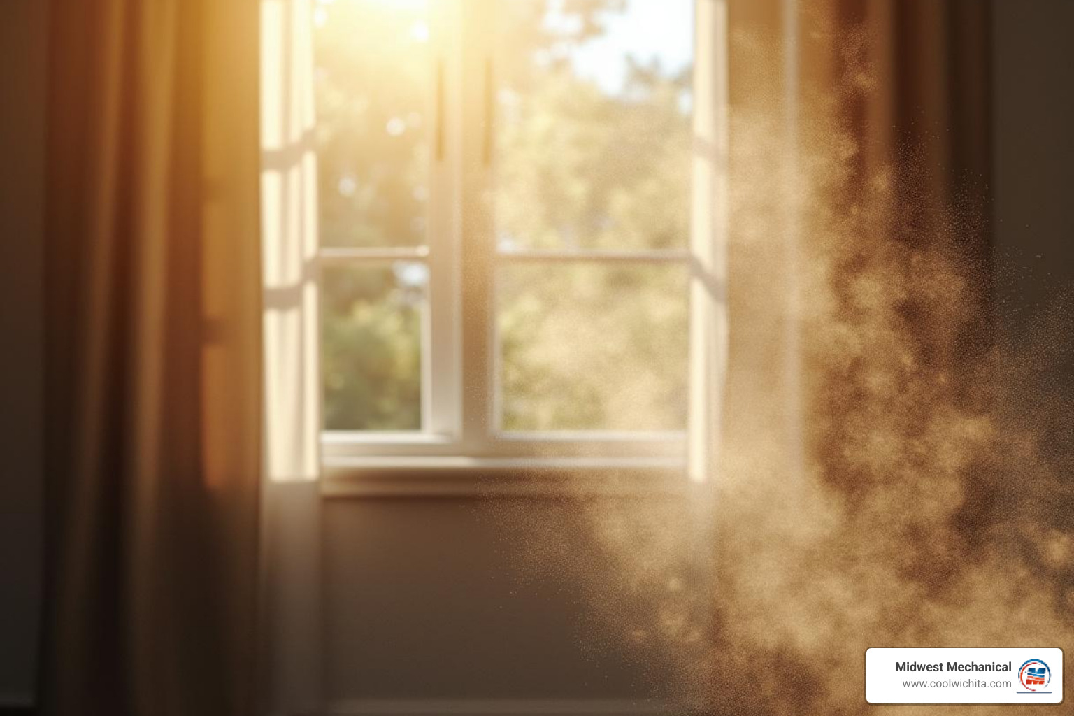 Dust particles visible in a sunbeam inside a home - air conditioning company near me in valley center ks Dust particles visible in a sunbeam inside a home - air conditioning company near me in valley center ks