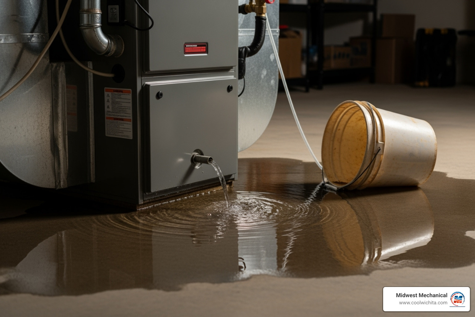 water pooling on the floor around an indoor furnace/air handler - air conditioning frozen in valley center ks