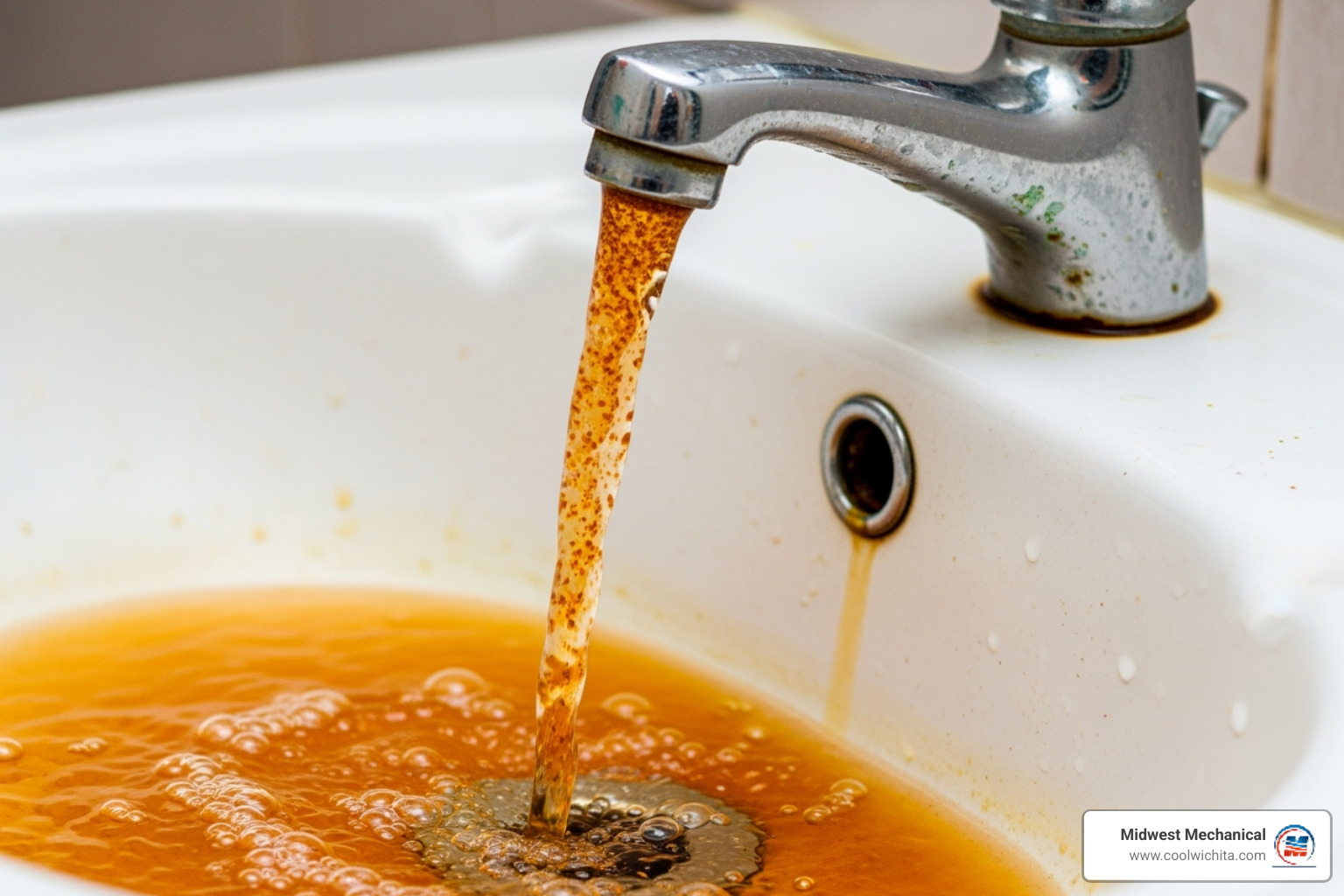 rusty colored water coming from a faucet - tank water heaters replacement in goddard ks