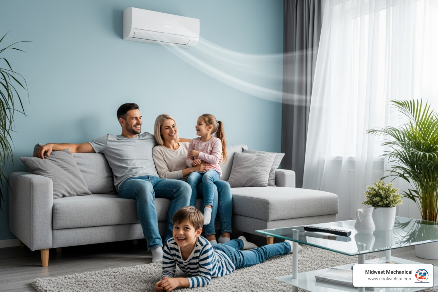 a family enjoying a cool home after AC installation - affordable air conditioning installation in andover ks