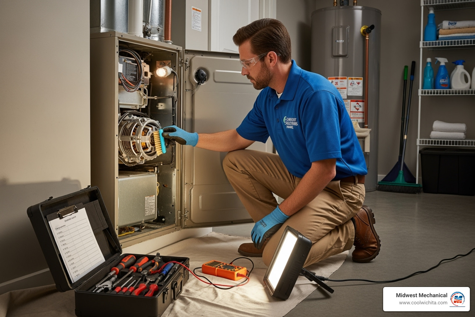 technician performing annual furnace maintenance - heating making noise in haysville ks