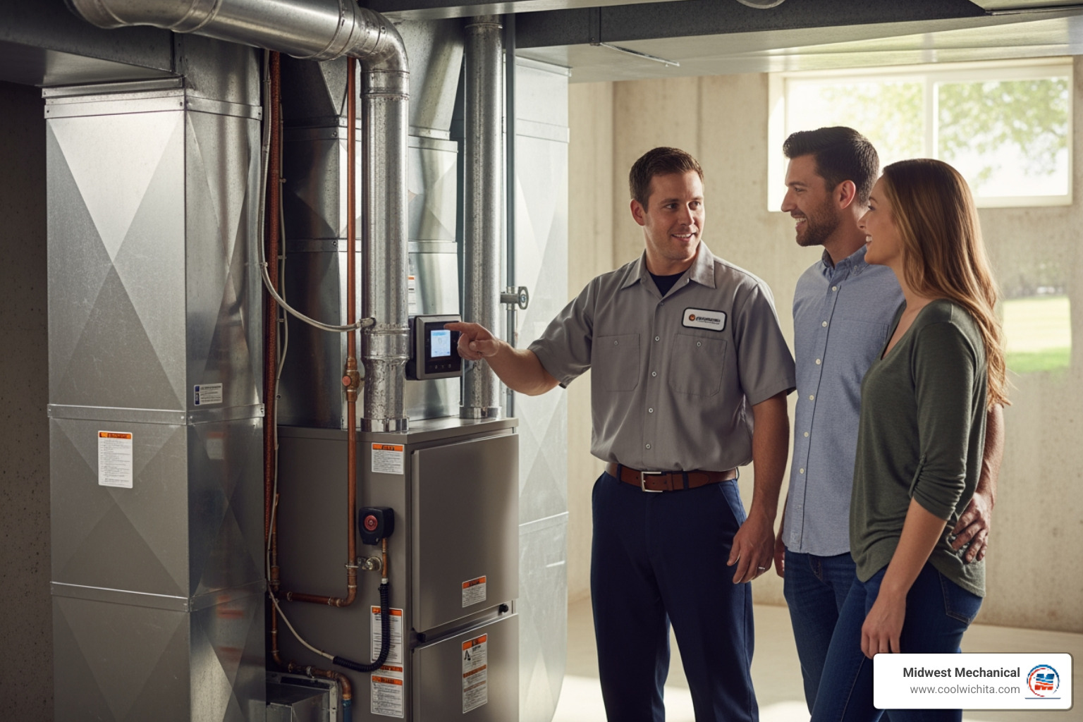 Infographic explaining the benefits of a high-efficiency furnace, including lower utility bills and improved indoor air quality. - "I'm looking to upgrade to a high efficiency furnace. Which HVAC installers in the Maize area have the best reputation?"
