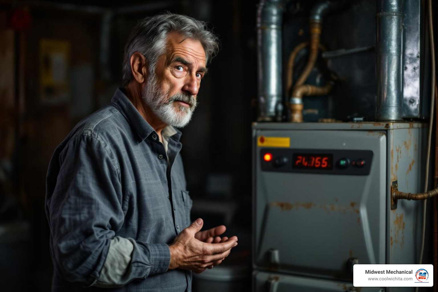 infographic showing five key signs you need a new heater: system age over 15 years, frequent repair calls, rising utility bills, uneven room temperatures, and unusual noises like banging or rattling - home heating installation in towanda, ks