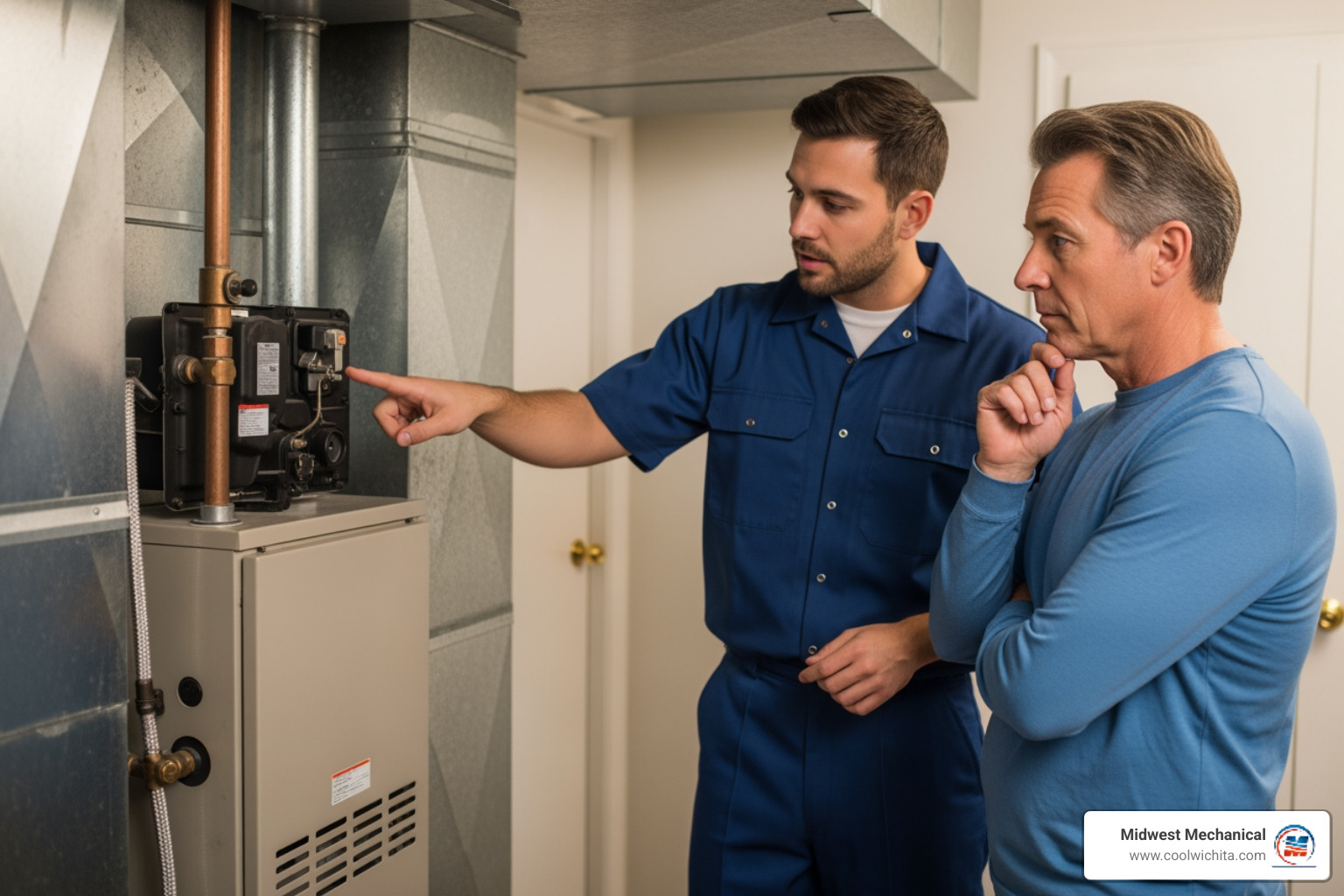 Infographic showing the five key signs it's time for a new heater installation: system age over 15 years, frequent repair calls, rising energy bills month over month, uneven heating with cold spots in rooms, and strange noises like banging or squealing from the furnace - heating installation in viola ks