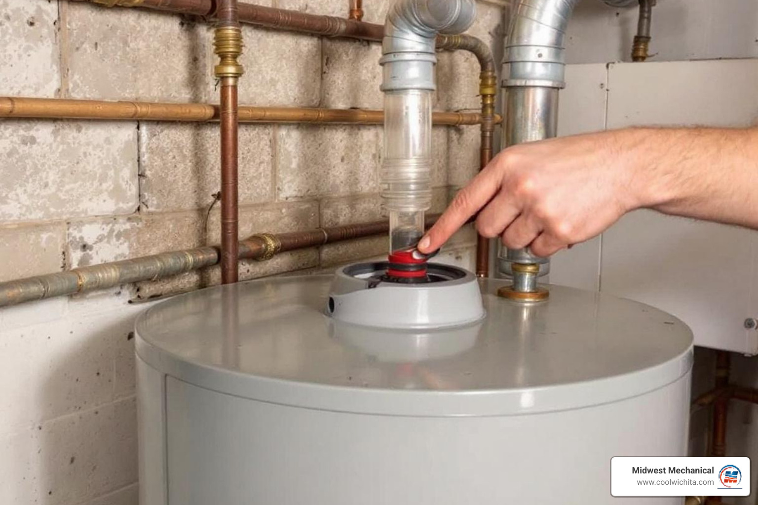 Infographic showing the top 7 signs you need water heater replacement: unit age over 10-12 years, inconsistent or no hot water, rusty or discolored water, strange rumbling or popping noises, visible leaks or moisture around the tank, frequent repair needs, and rising energy bills despite normal usage - best water heater replacement in maize, ks