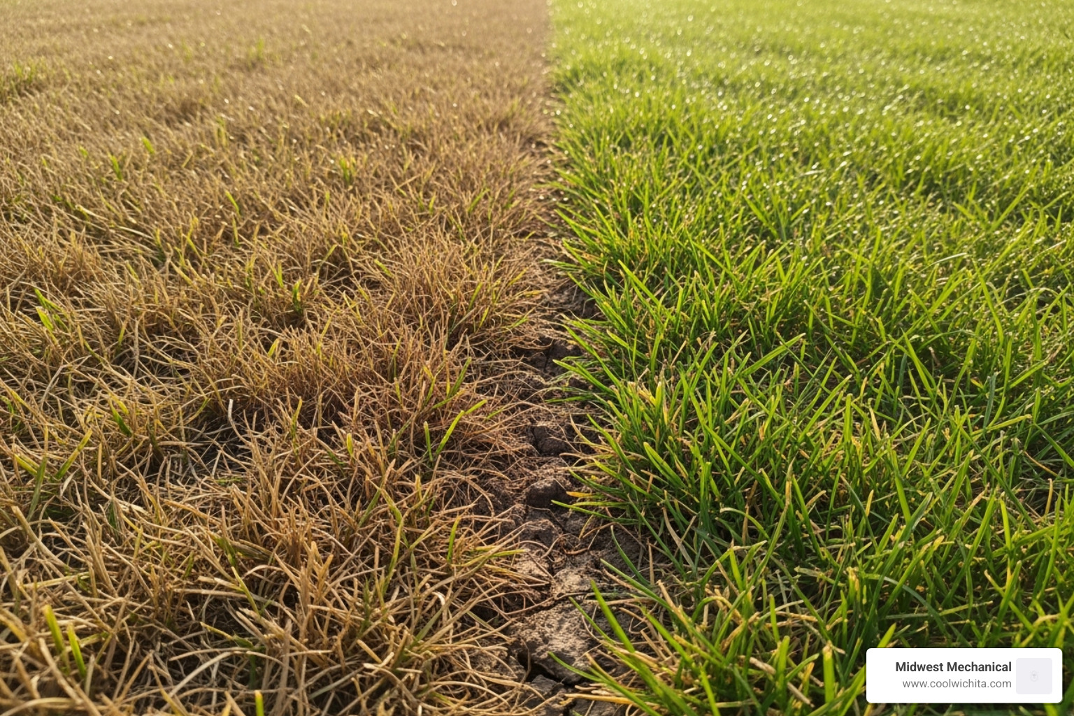 discolored grass near an underground gas line - gas line repair wichita