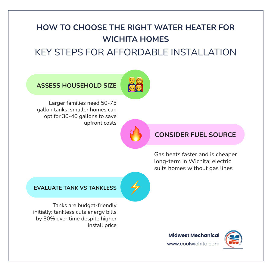 Infographic showing how to choose the right water heater type for Wichita KS homes - affordable water heater installation in Infographic showing how to choose the right water heater type for Wichita KS homes - affordable water heater installation in