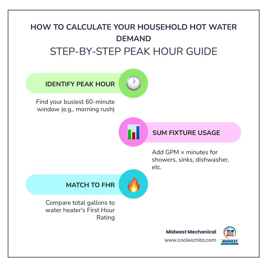 step-by-step infographic showing how to calculate household hot water demand by fixture - how to calculate your household