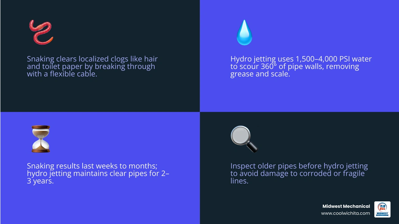 snaking vs hydro jetting drain cleaning comparison infographic for homeowners - drain cleaning methods hydro jetting vs snaking vs hydro jetting drain cleaning comparison infographic for homeowners - drain cleaning methods hydro jetting vs