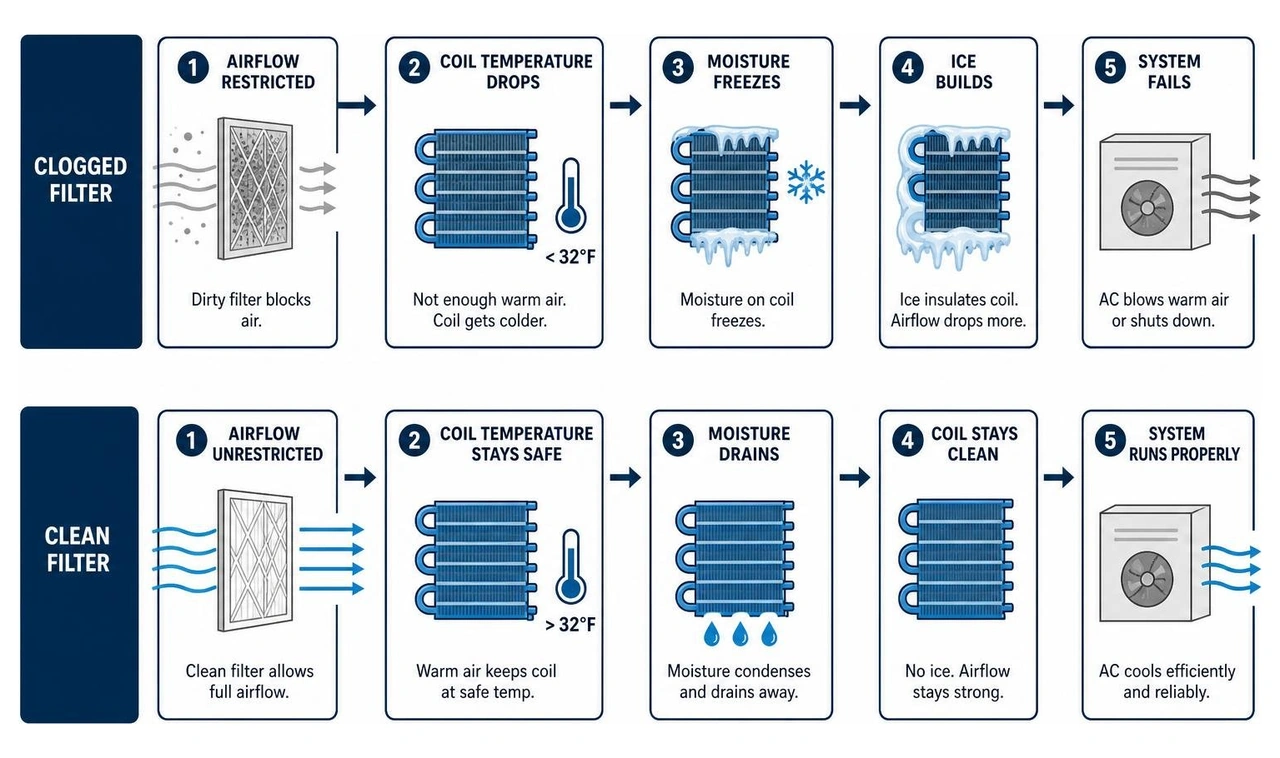 Clogged filter vs clean filter airflow comparison