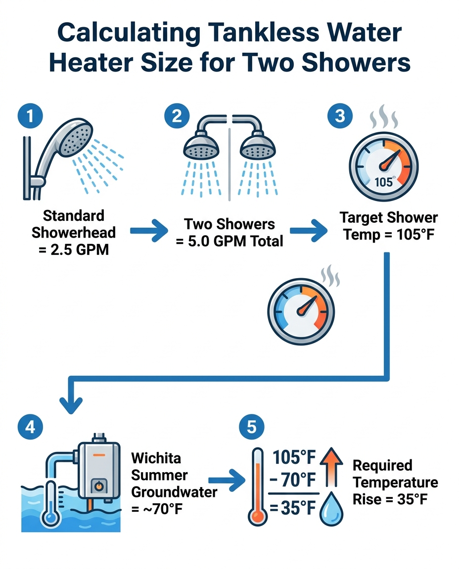 Calculating Tankless Water Heater Size for Two Showers