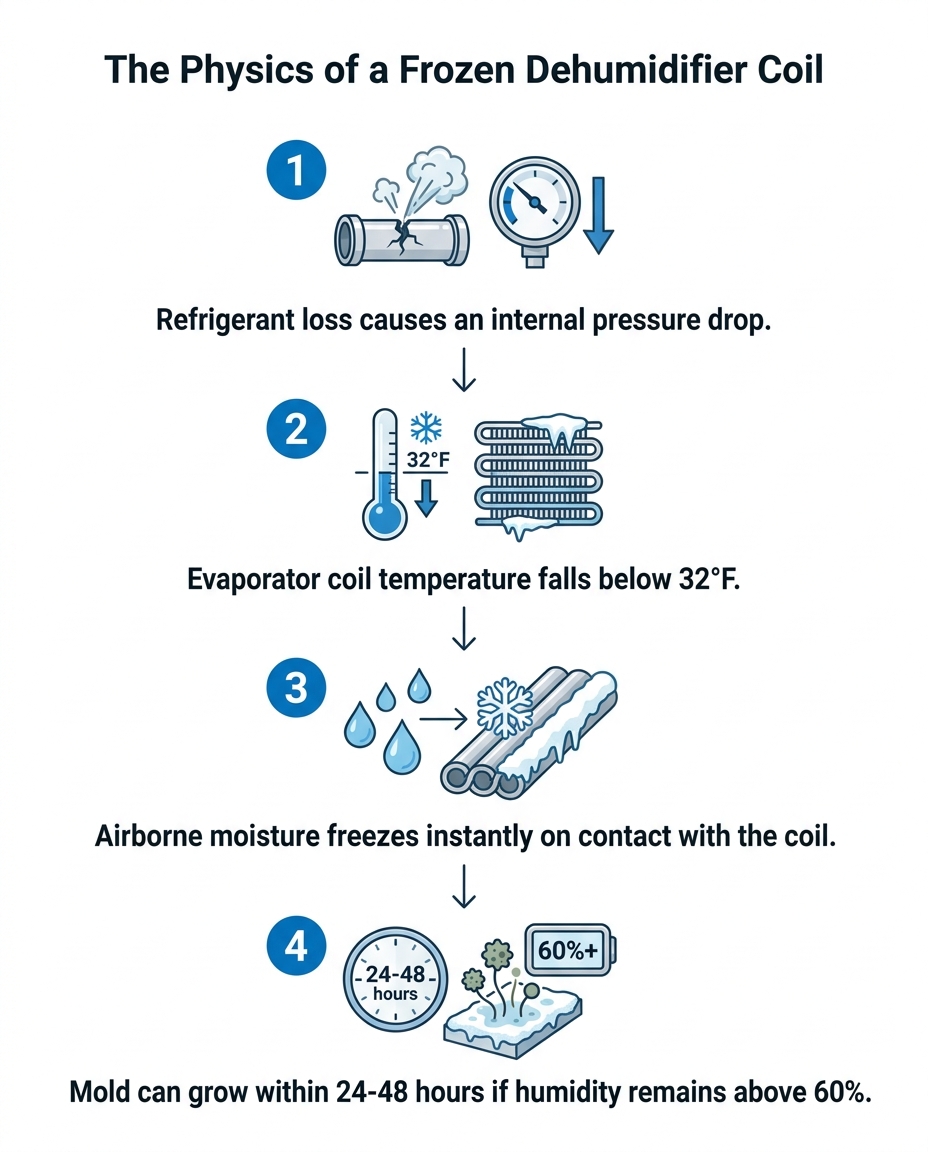 The Physics of a Frozen Dehumidifier Coil