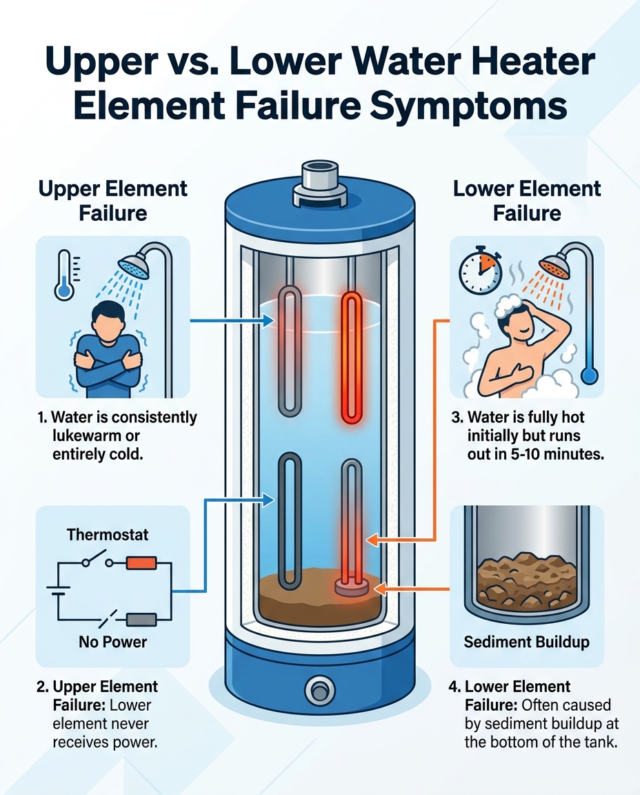 Upper vs. Lower Water Heater Element Failure Symptoms