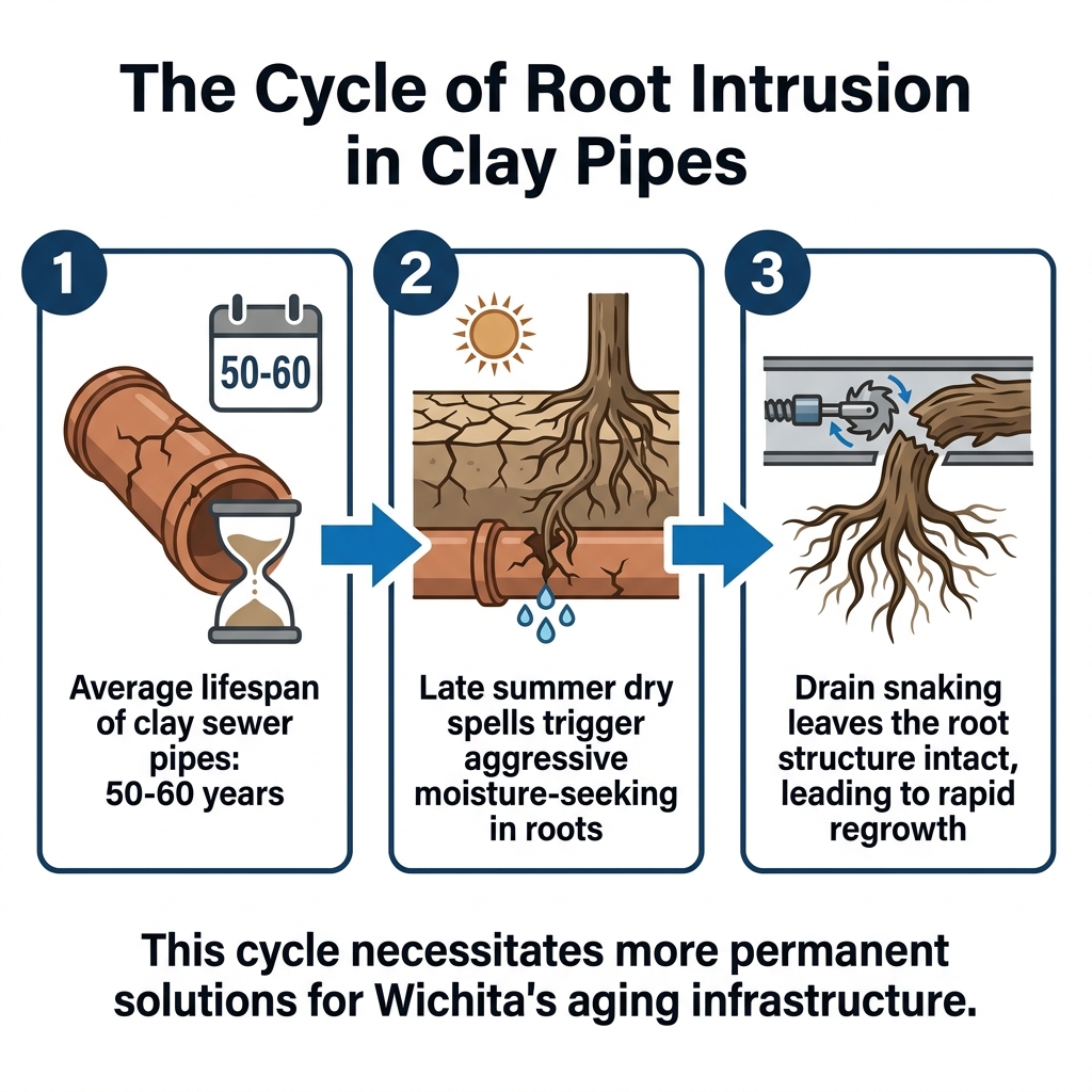 The Cycle of Root Intrusion in Clay Pipes