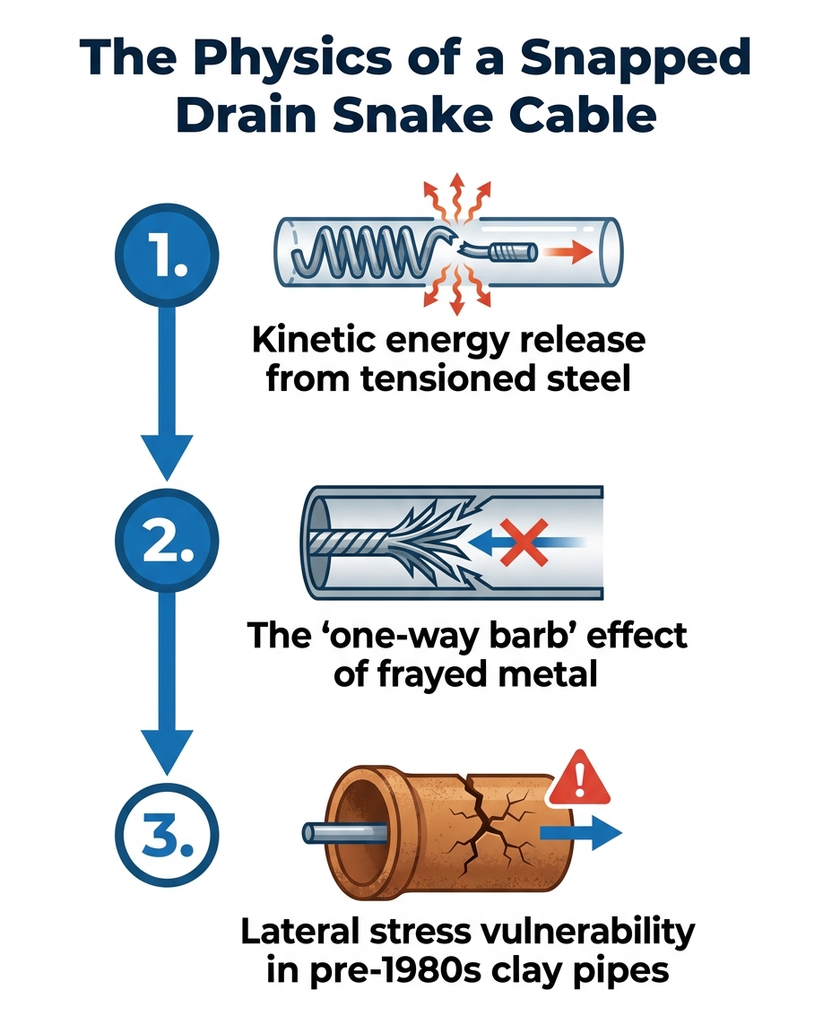 The Physics of a Snapped Drain Snake Cable