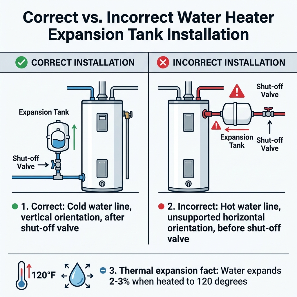 Correct vs. Incorrect Water Heater Expansion Tank Installation