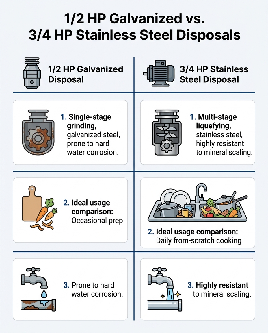 1/2 HP Galvanized vs. 3/4 HP Stainless Steel Disposals