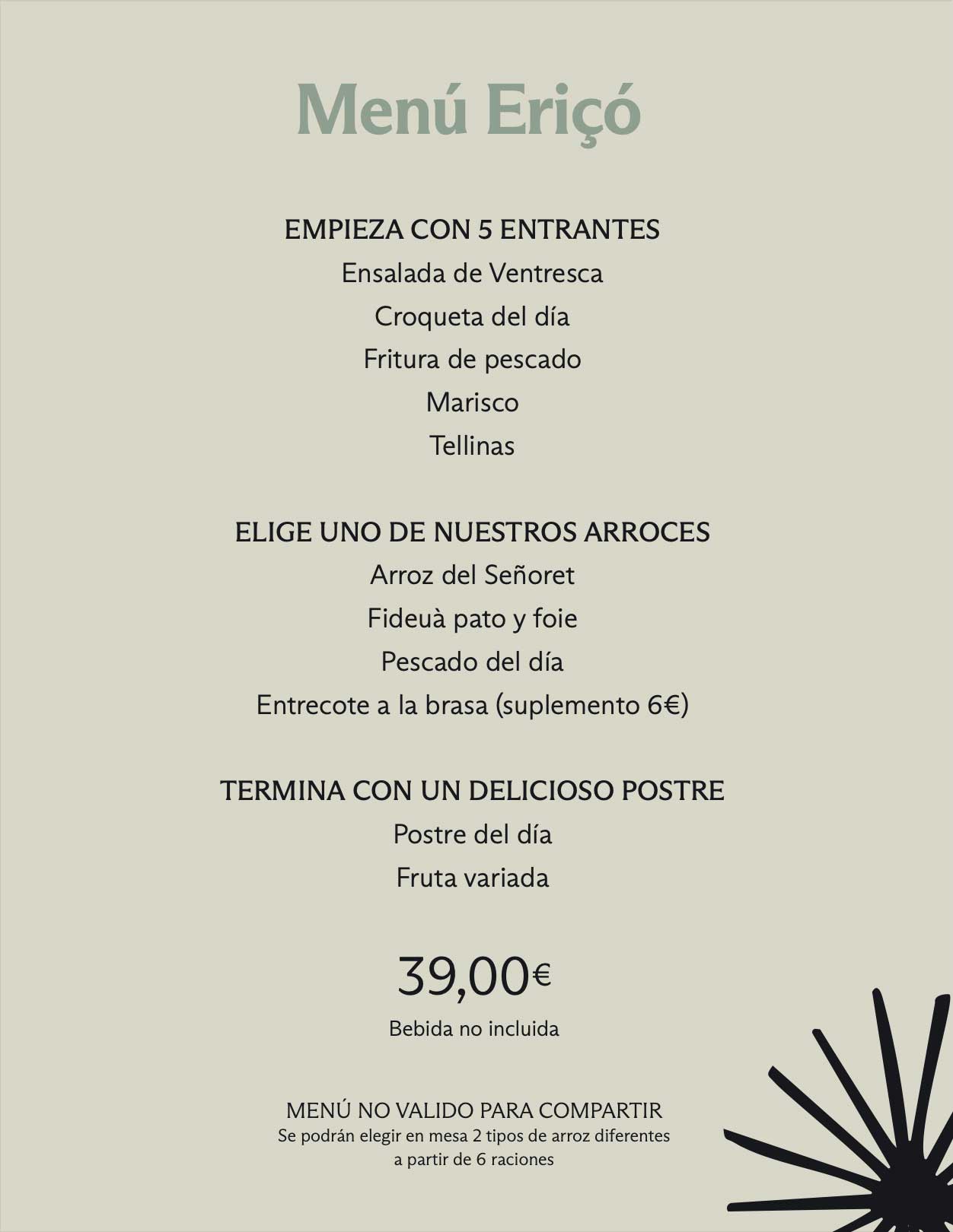 Menú de 39€ Eriçó 2025