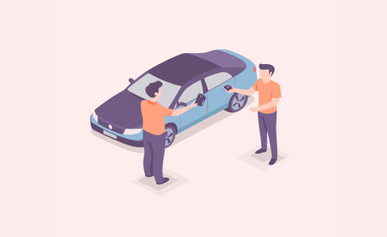 One man giving his car keys to another man