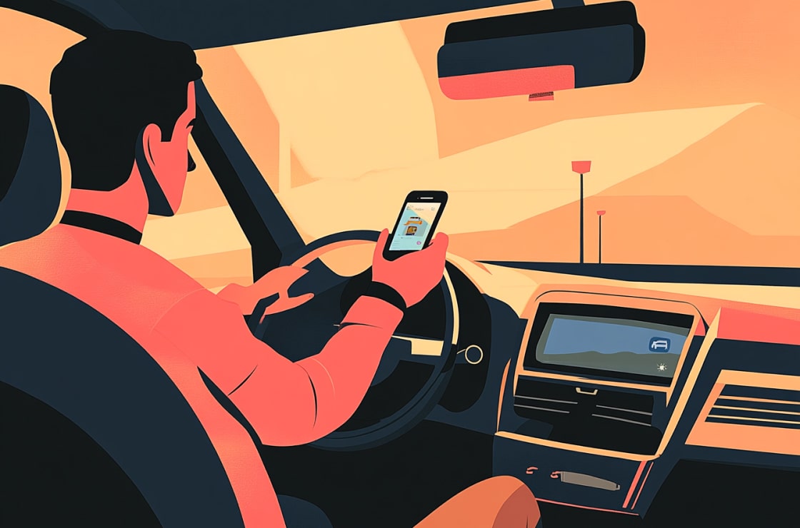 Illustration of a man driving a car