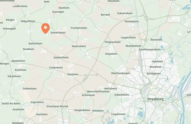 Carte interactive indiquant la localisation de La Ferme Marie Hélène près de Strasbourg.