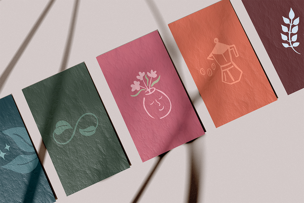 Two images, on the left a selection of coloured paper showcasing Revived's illustrations. On the right, a poster advertising Revived.