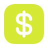 Dark dollar sign symbol on a blue to purple gradient rounded square background.