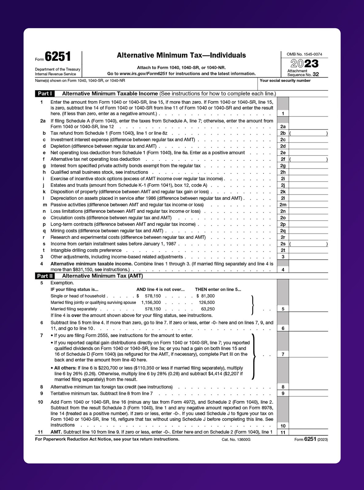 Form 6251 and Alternative Minimum Tax