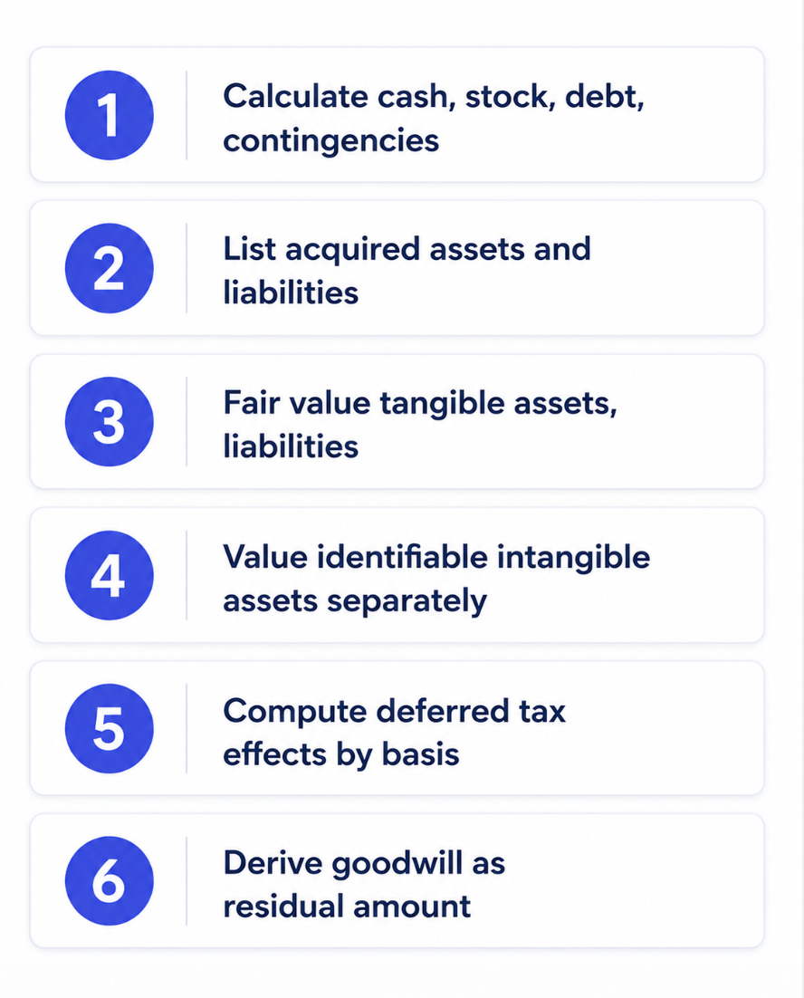 The six-step purchase price allocation workflow.