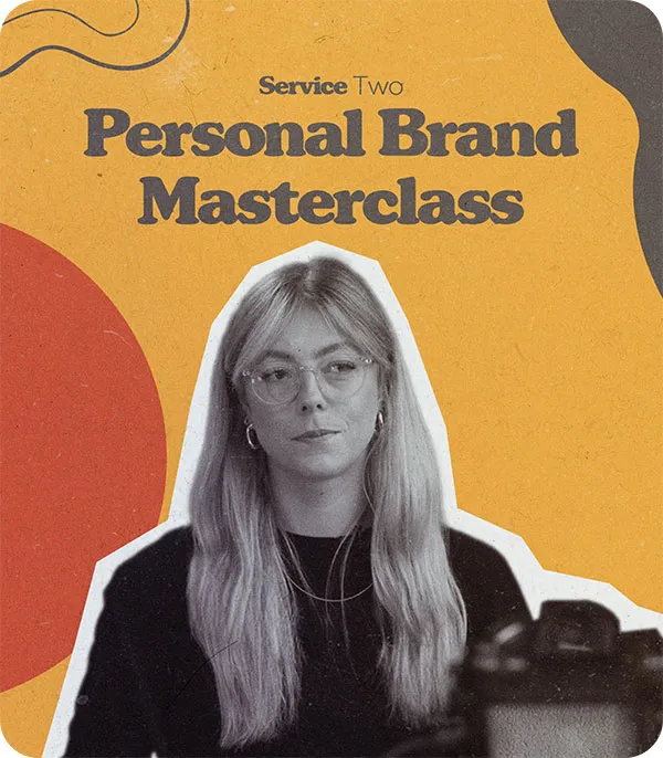 Service Two Card - Personal Brand Masterclass with a photo of a Kitto team member surrounded by Kitto branding