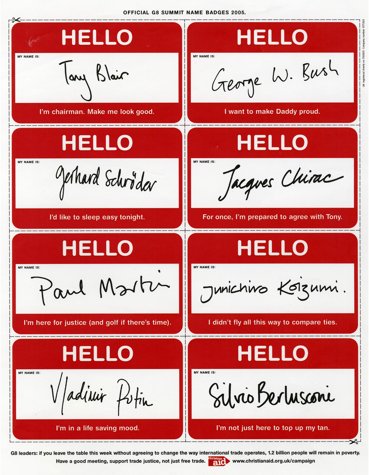 Christian Aid, G8, 'Hello Badges'. CDD-01