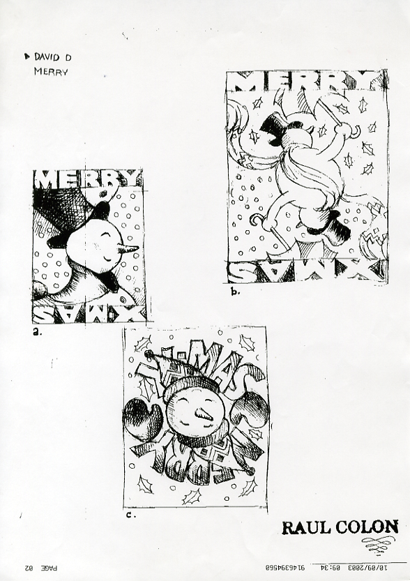 Merrydown, Raul Colon, Snowman Fax roughs-01