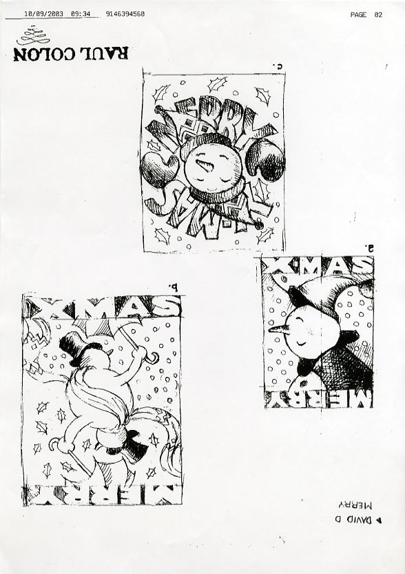 Merrydown, Raul Colon, Snowman Fax roughs XMAS-01